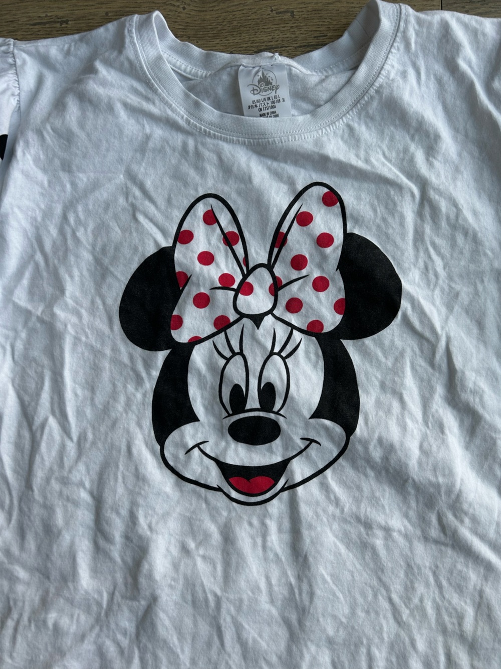 Disney White Minnie Mouse Tee with Black Polka Dot Puff Sleeves and Red Bow - Picture 2 of 4